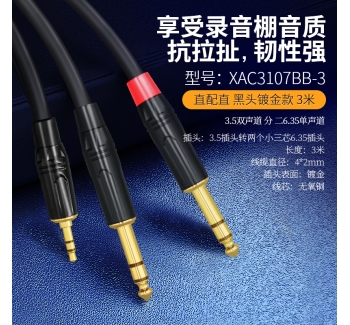 【黑头镀金款】音频线双直头-3米 XAC3107BB-3