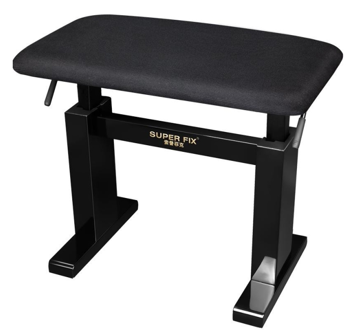 【豪华款】实木绒面液压钢琴凳-亮黑